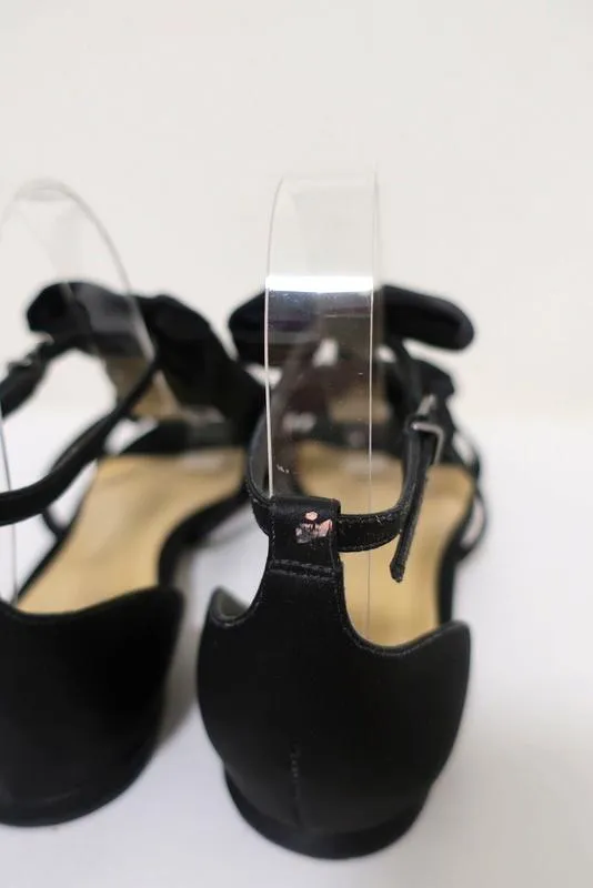 Alexandre Birman Cori Triple Bow Sandals Black Satin Size 39 Open Toe Flat