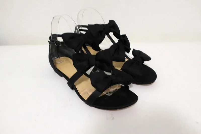 Alexandre Birman Cori Triple Bow Sandals Black Satin Size 39 Open Toe Flat