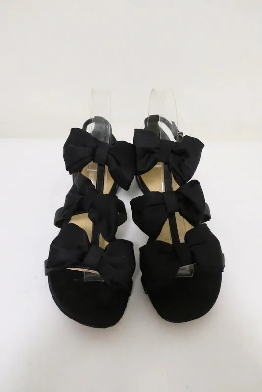 Alexandre Birman Cori Triple Bow Sandals Black Satin Size 39 Open Toe Flat