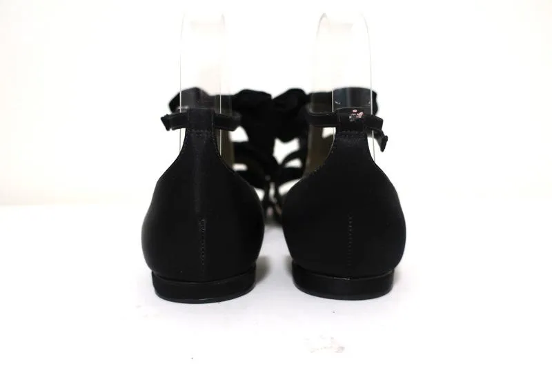 Alexandre Birman Cori Triple Bow Sandals Black Satin Size 39 Open Toe Flat