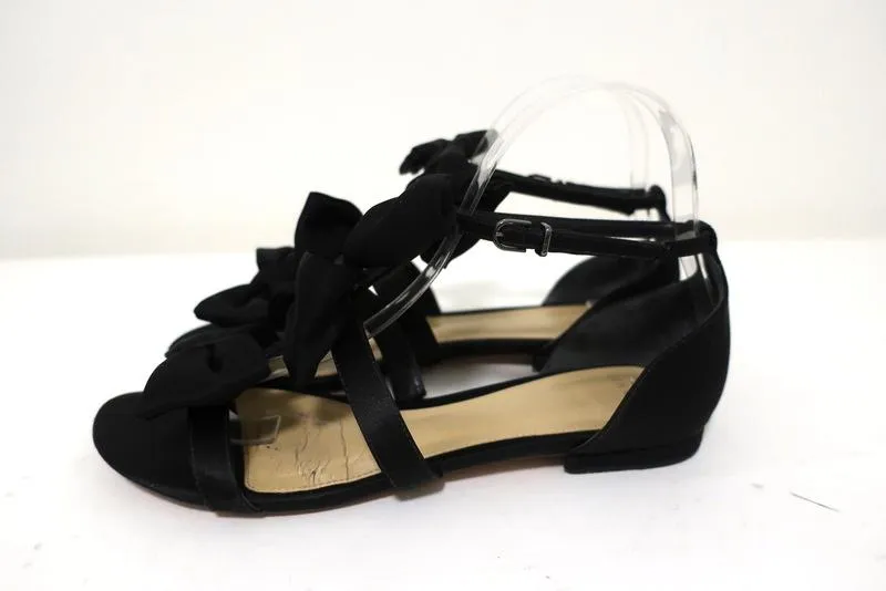 Alexandre Birman Cori Triple Bow Sandals Black Satin Size 39 Open Toe Flat