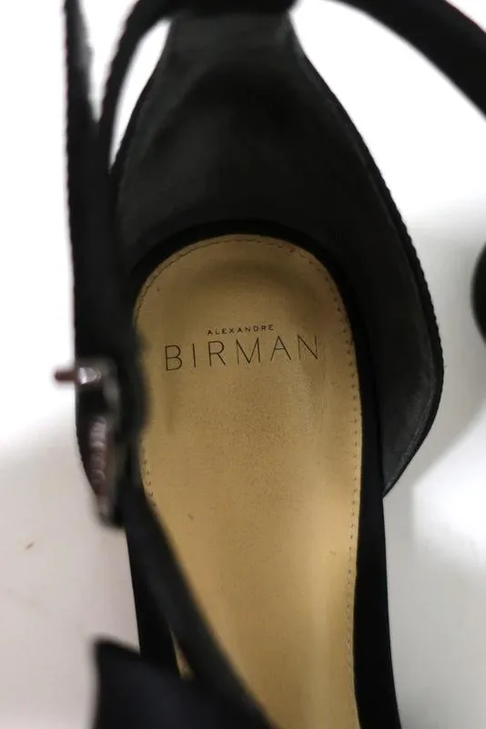 Alexandre Birman Cori Triple Bow Sandals Black Satin Size 39 Open Toe Flat