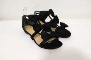 Alexandre Birman Cori Triple Bow Sandals Black Satin Size 39 Open Toe Flat