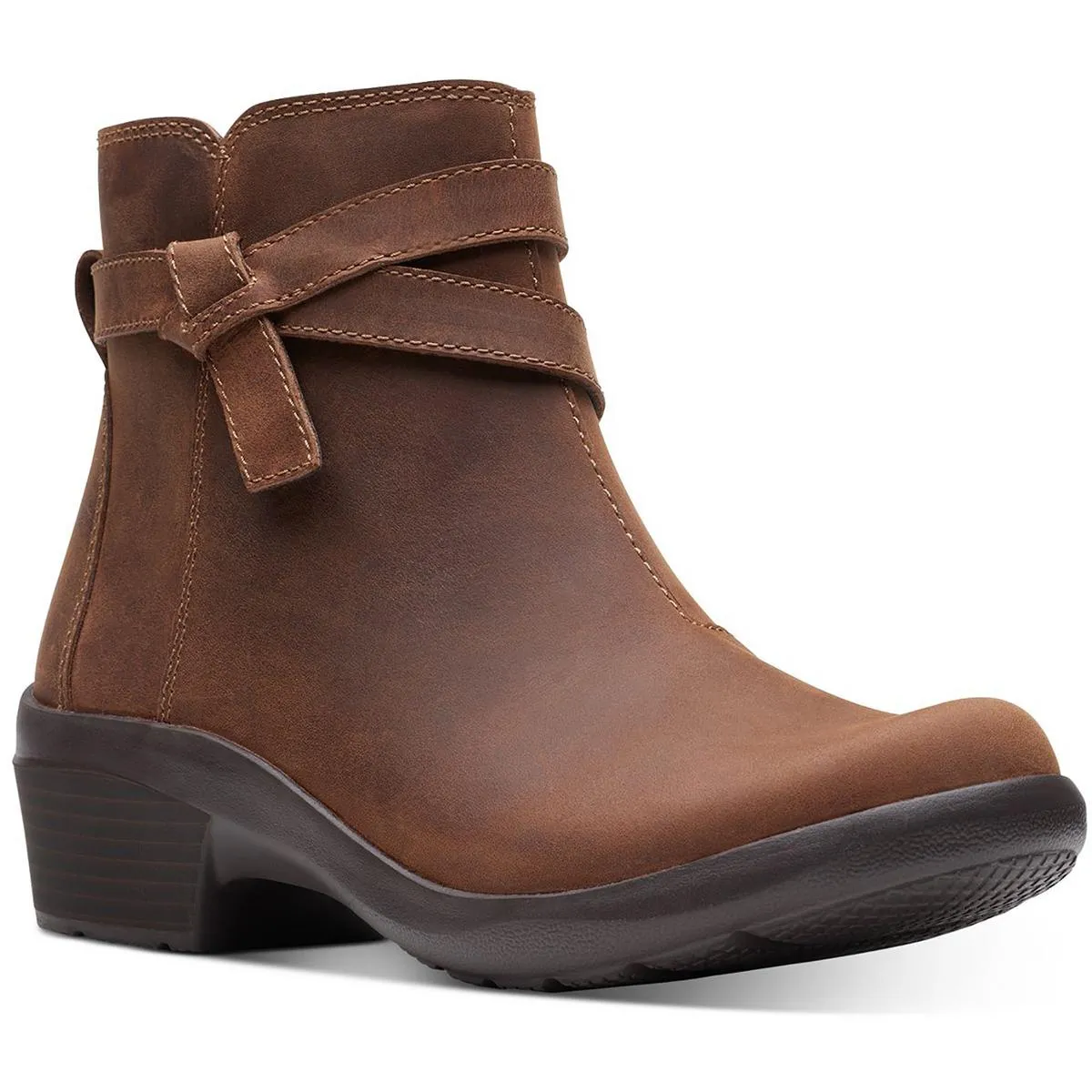 Angie Spice Womens Leather Stacked Heel Ankle Boots