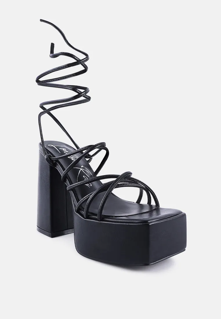 anvil metallic block heeled lace up sandals