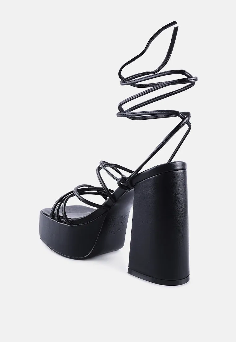 anvil metallic block heeled lace up sandals
