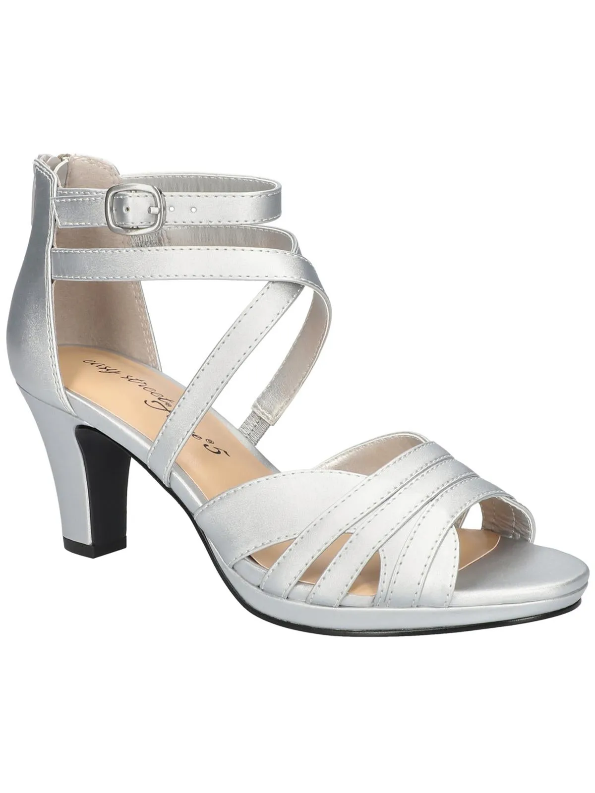 Crissa Womens Satin Ankle Strap Heels