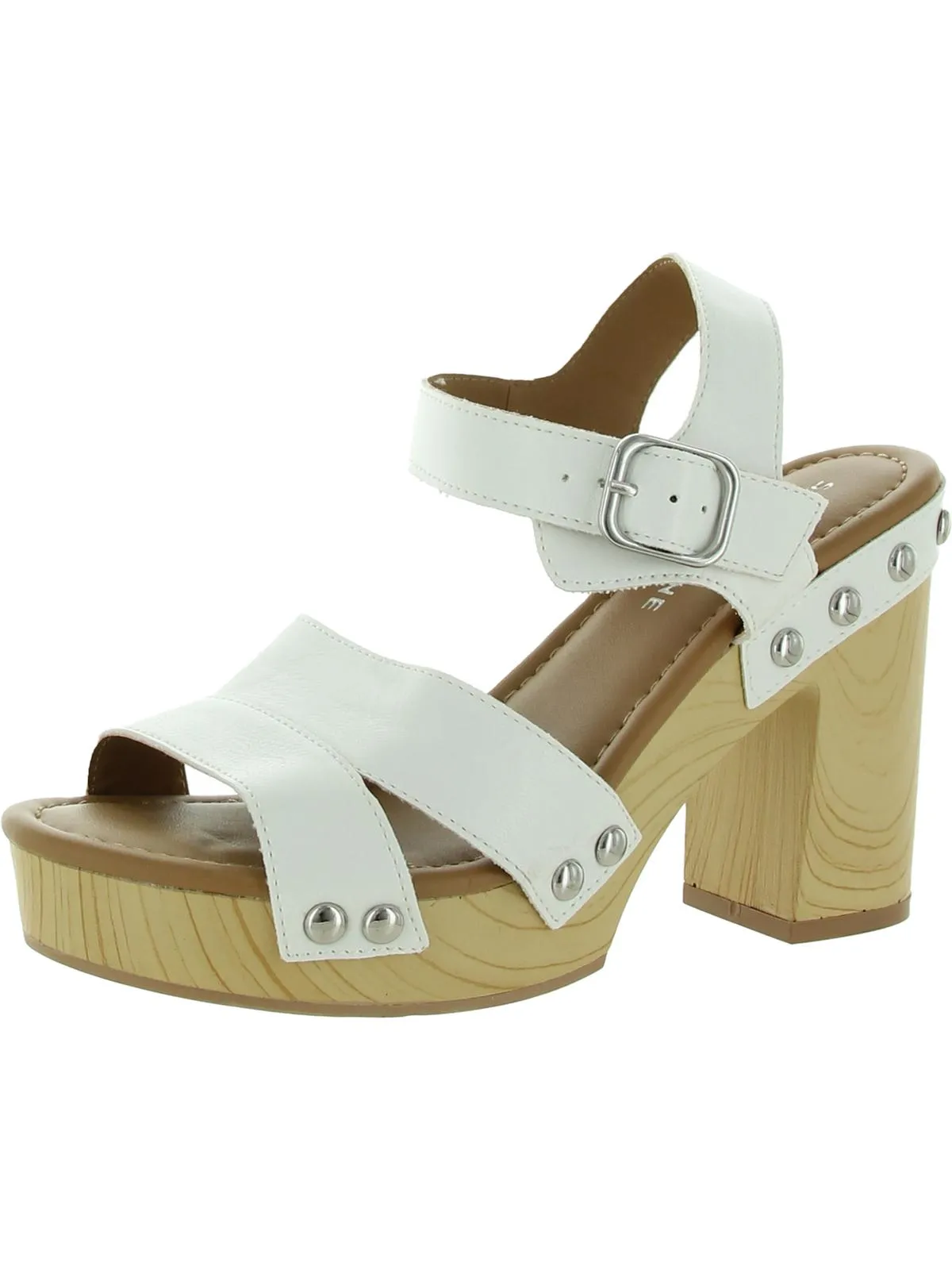 Delestep Womens Faux Leather Ankle Strap Block Heels