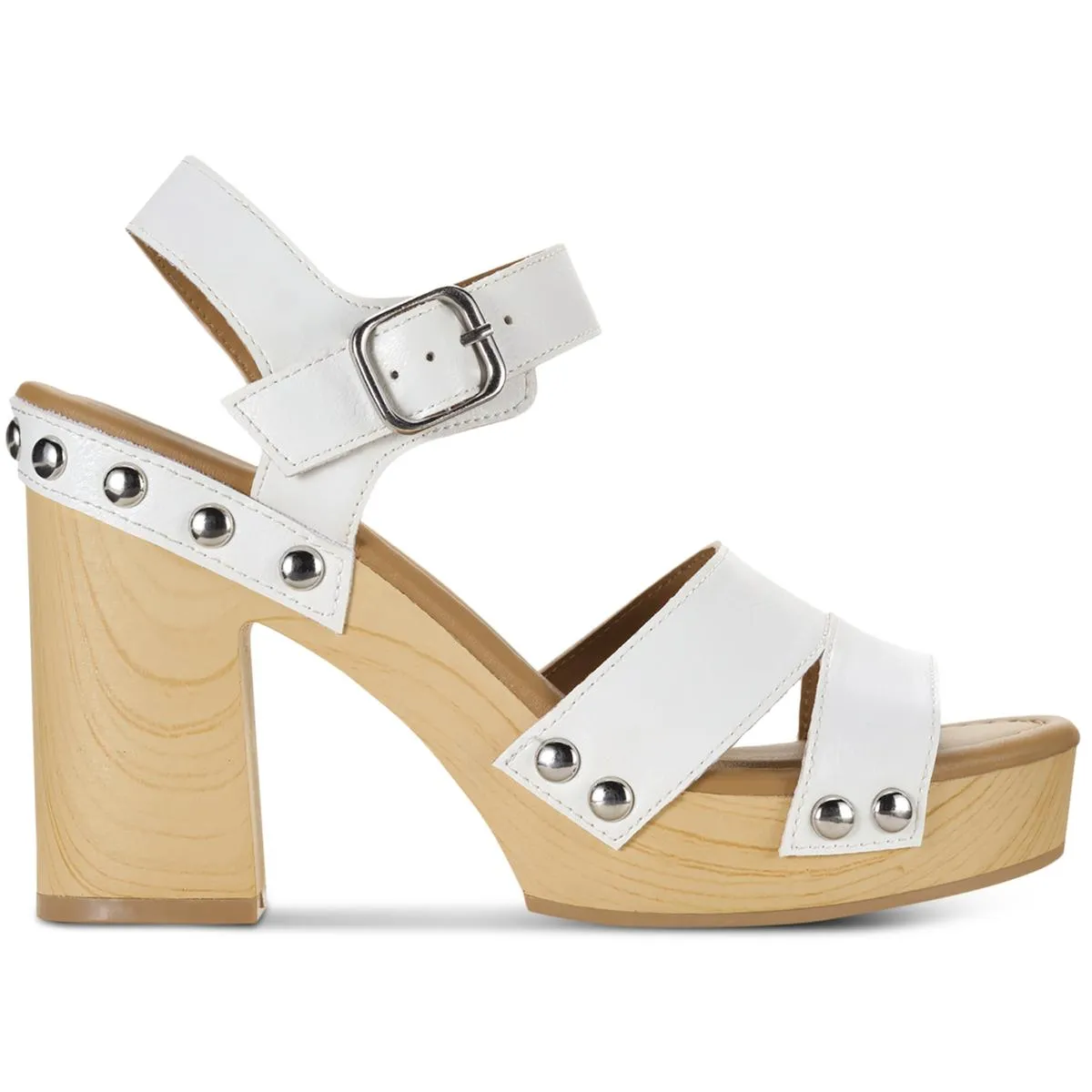 Delestep Womens Faux Leather Ankle Strap Block Heels