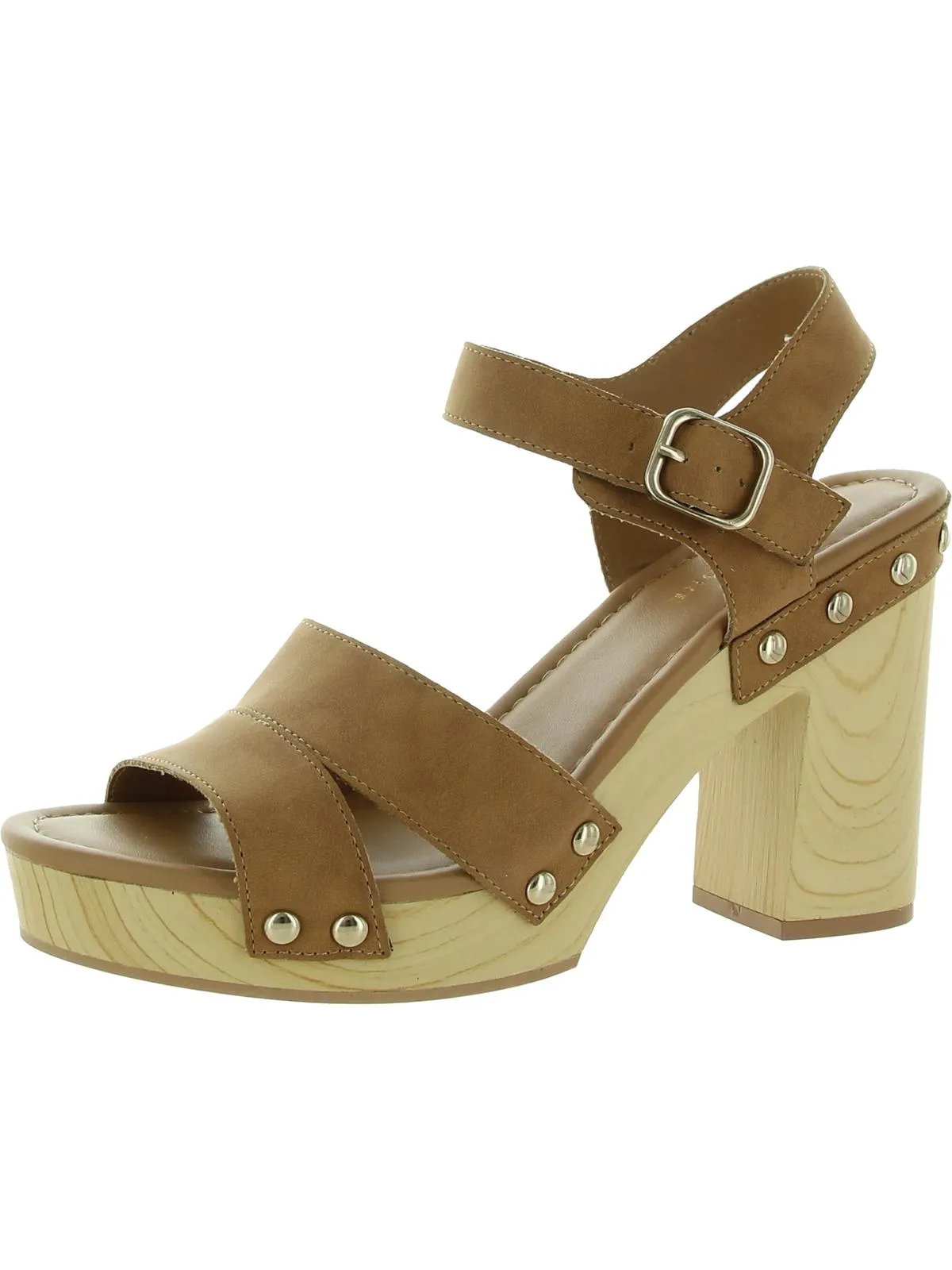 Delestep Womens Faux Leather Ankle Strap Block Heels