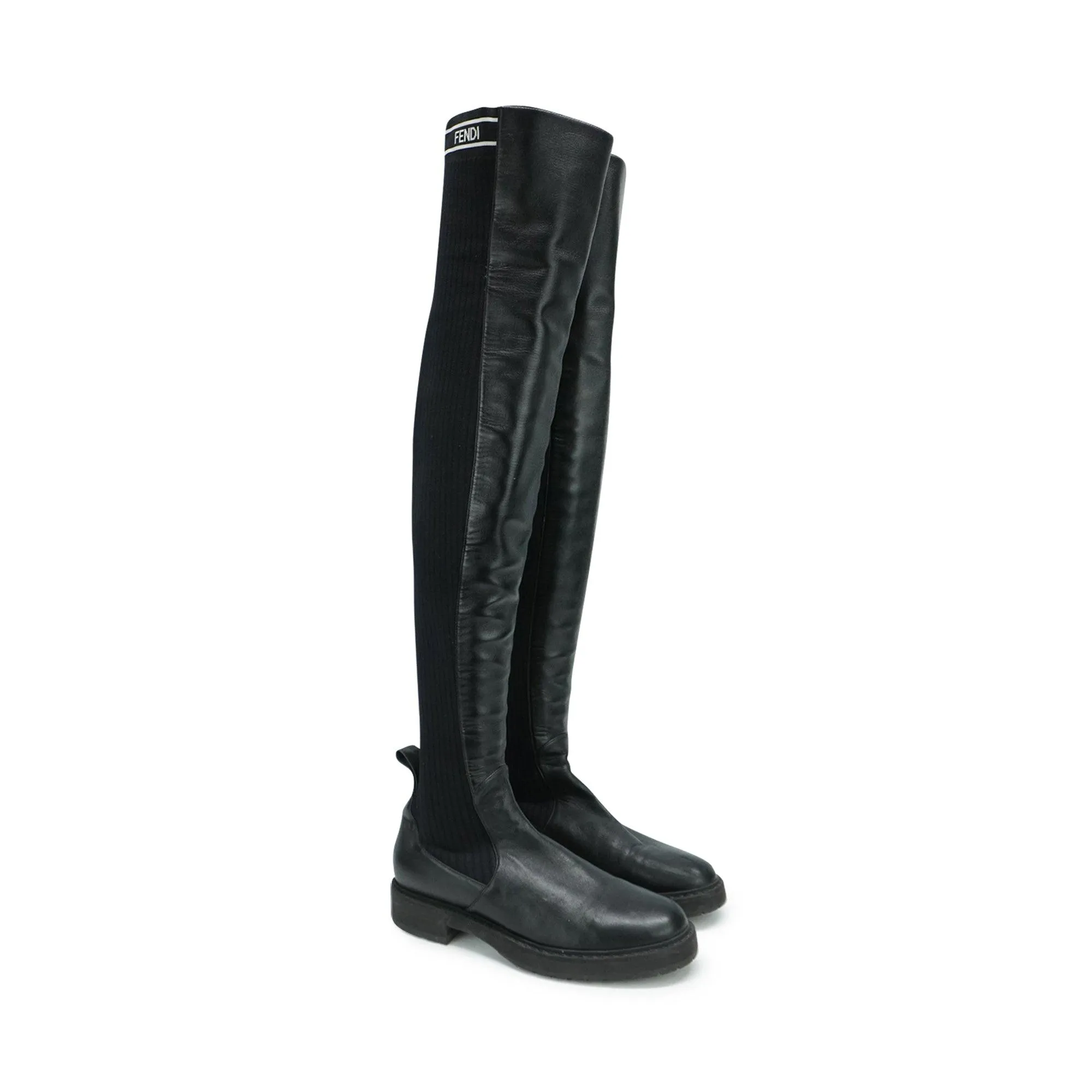Fendi Ribbed Thigh-High Boots - Women's 39