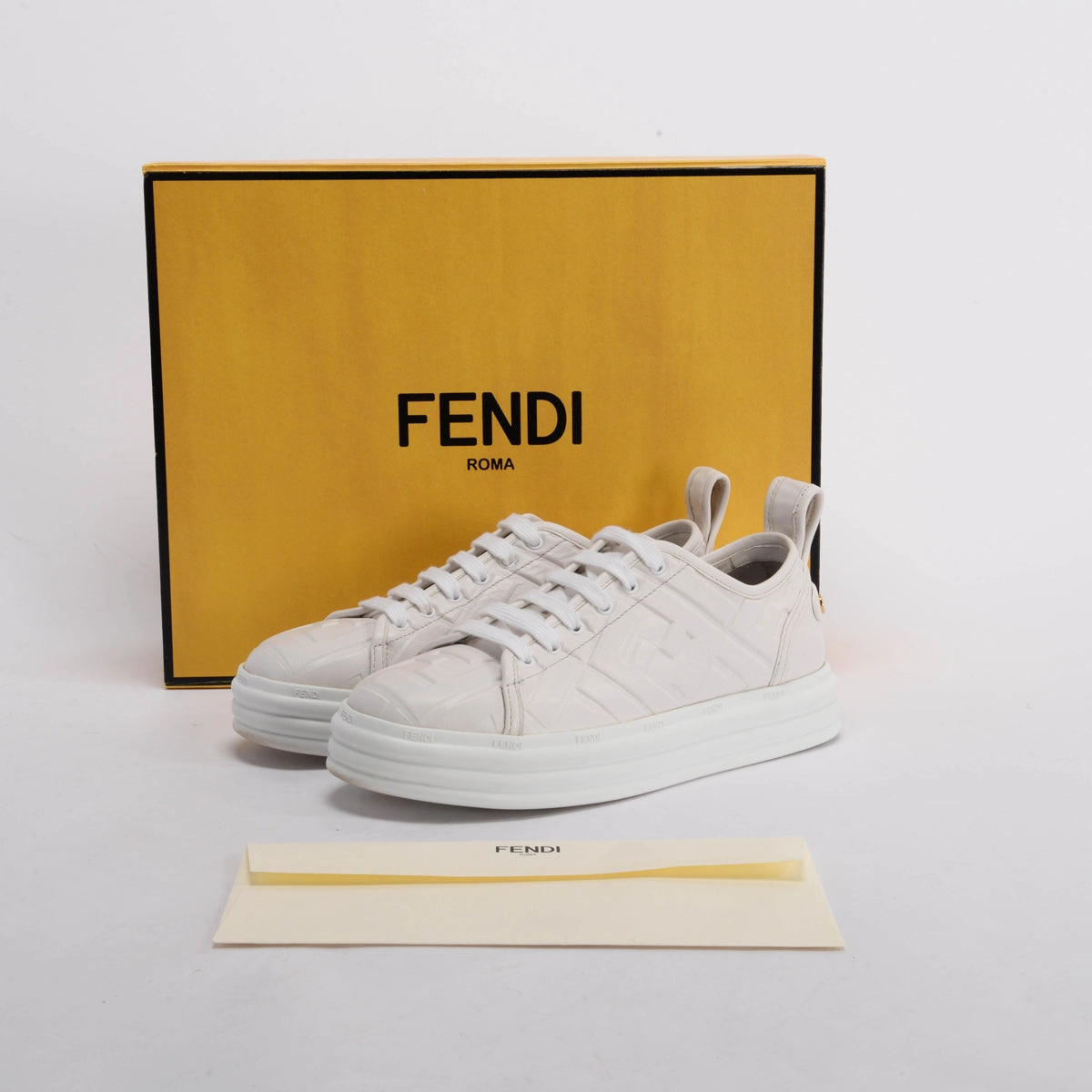 Fendi White Embossed Leather Monogram Rise Sneakers 36
