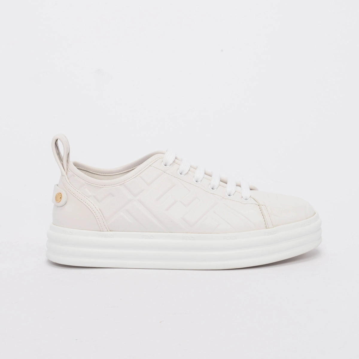 Fendi White Embossed Leather Monogram Rise Sneakers 36