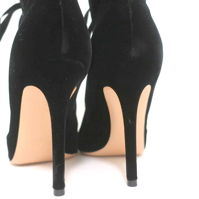 Gianvito Rossi Lace-Up Open Toe Ankle Boots Marie Black Velvet Size 40.5