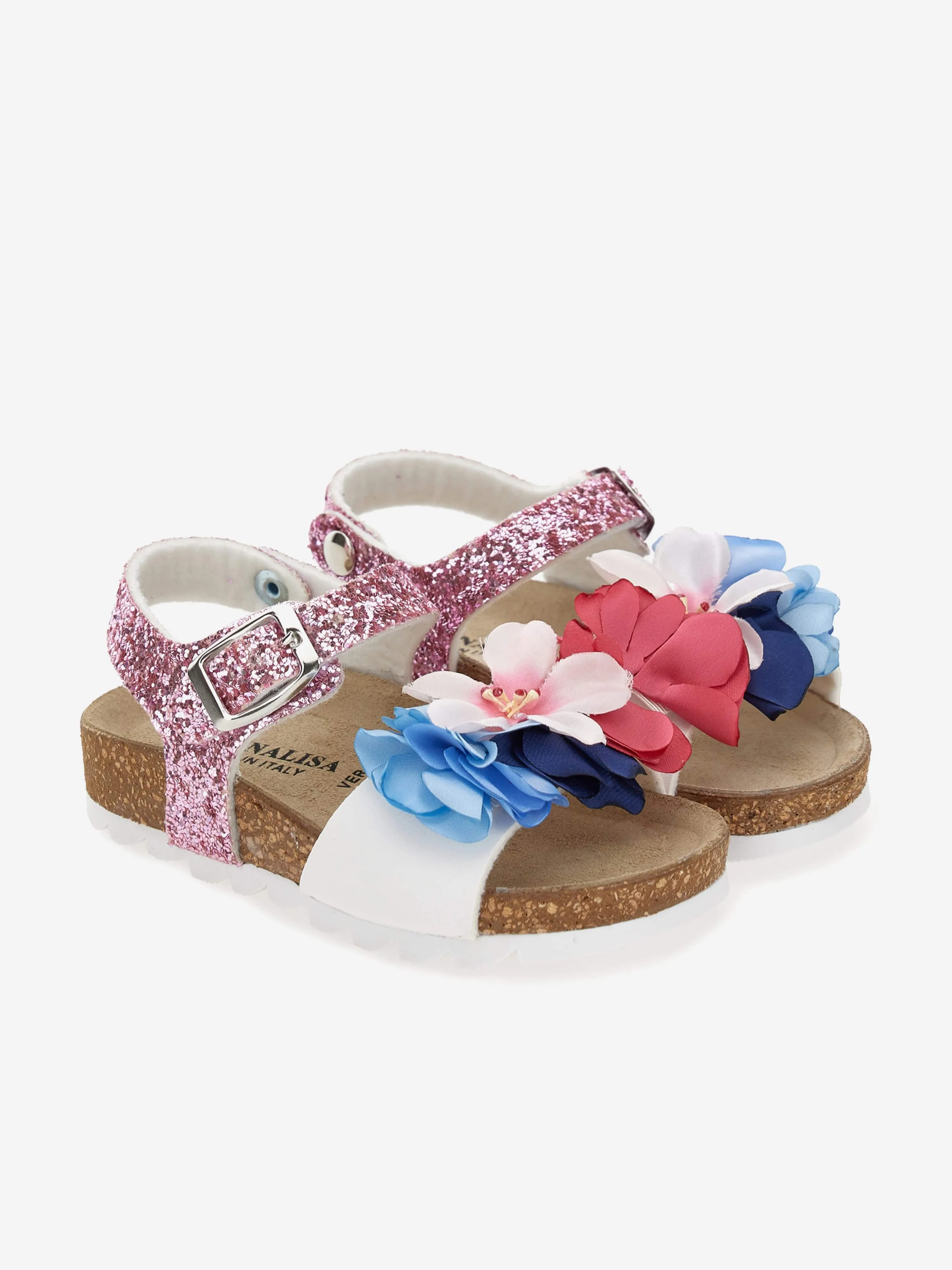 Girls Flower Glitter Sandals in Multicolour