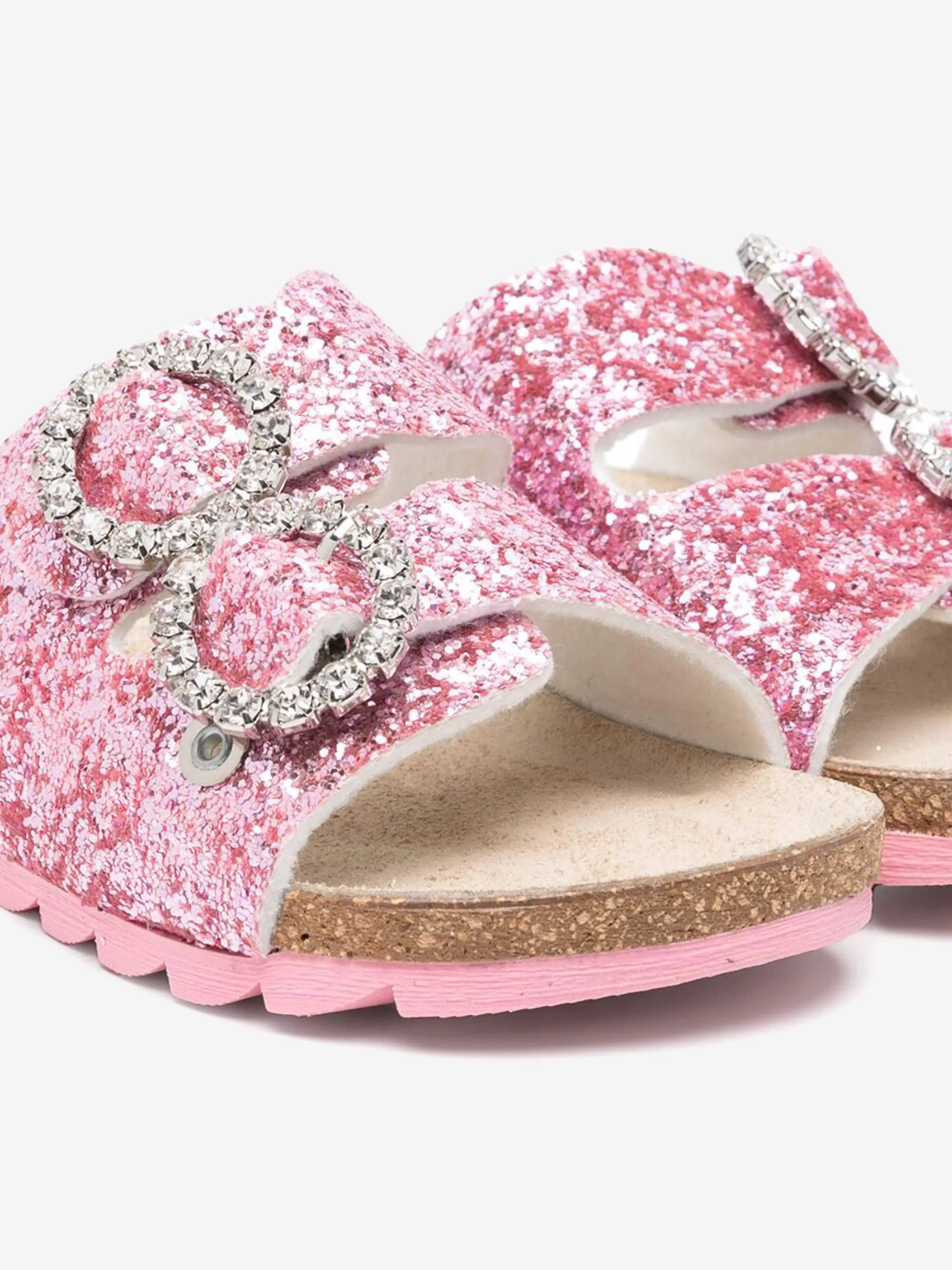 Girls Jewel Buckle Glitter Sandals in Pink