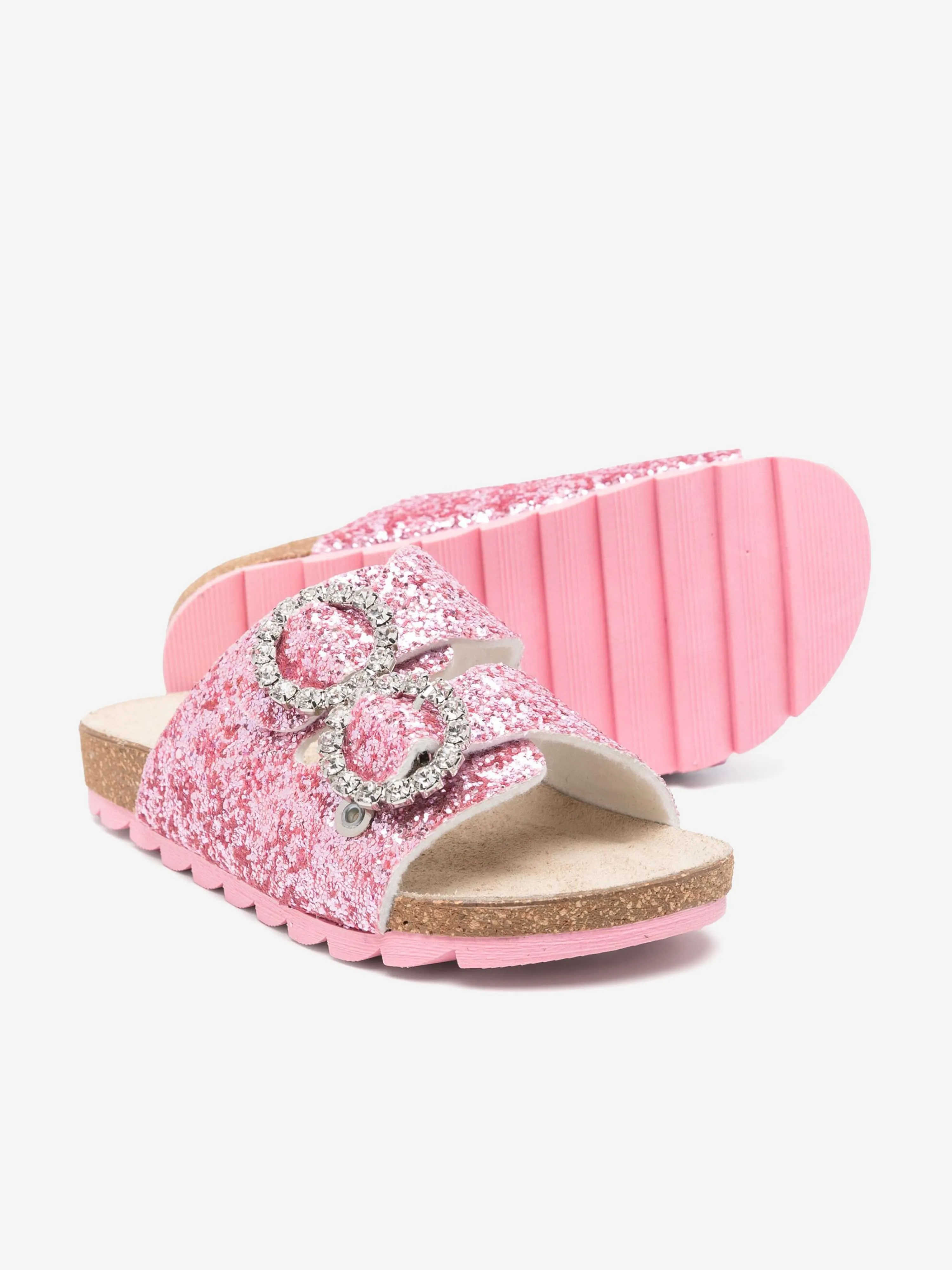 Girls Jewel Buckle Glitter Sandals in Pink