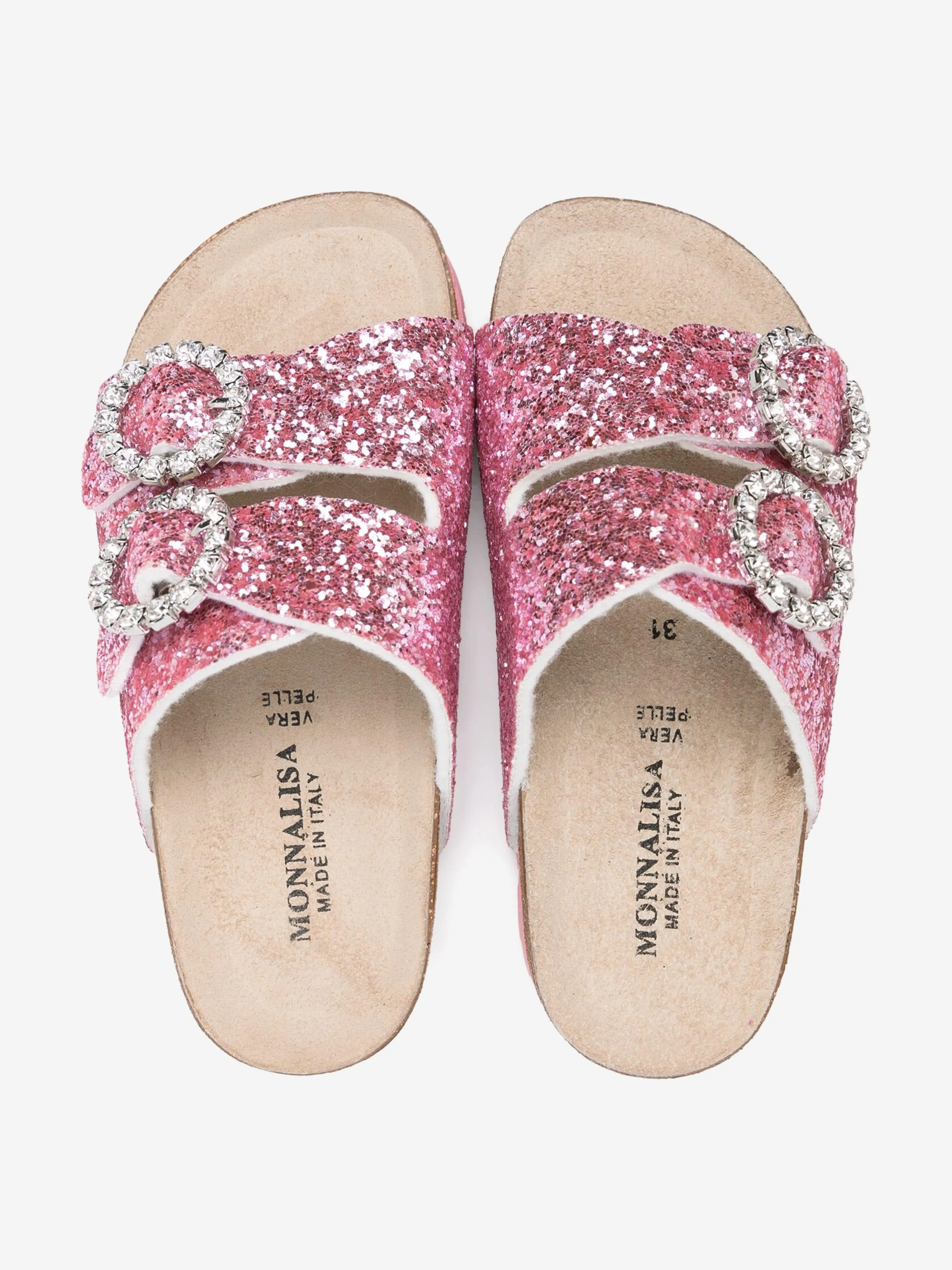 Girls Jewel Buckle Glitter Sandals in Pink