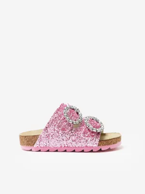 Girls Jewel Buckle Glitter Sandals in Pink