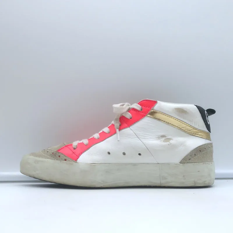 Golden Goose Heart of Gold Mid Star Sneakers White & Pink Leather Size 35