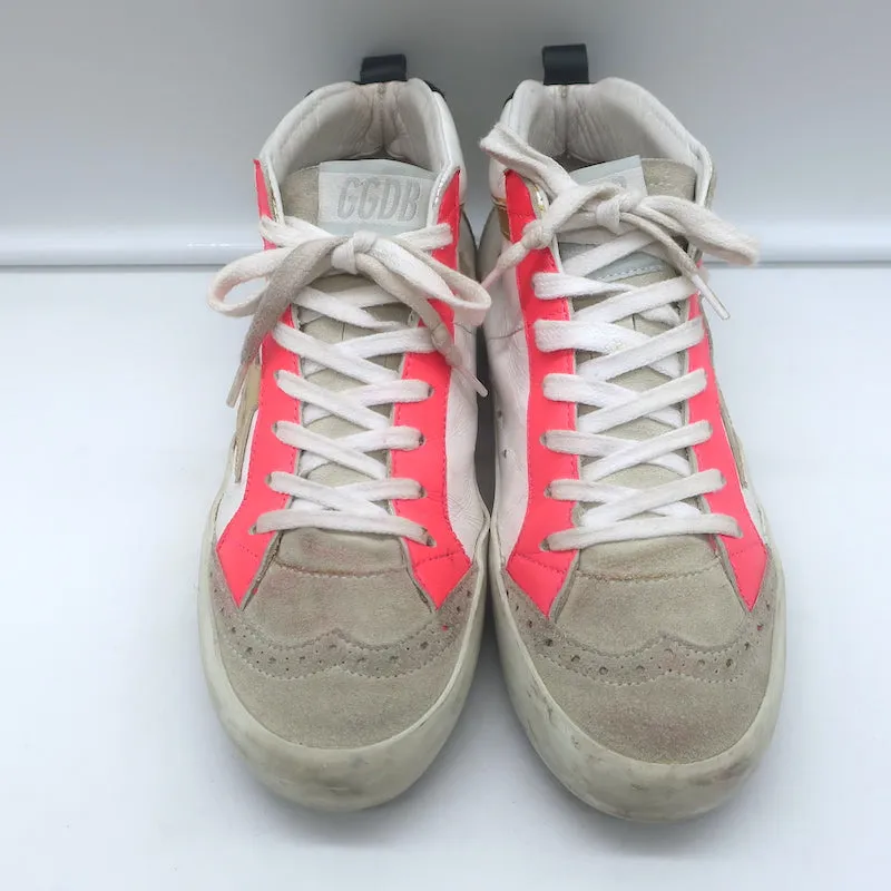 Golden Goose Heart of Gold Mid Star Sneakers White & Pink Leather Size 35