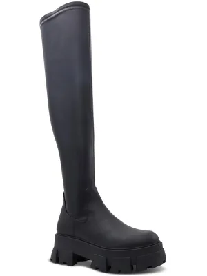 Grandmode  Womens Faux Leather Pull On Over-The-Knee Boots