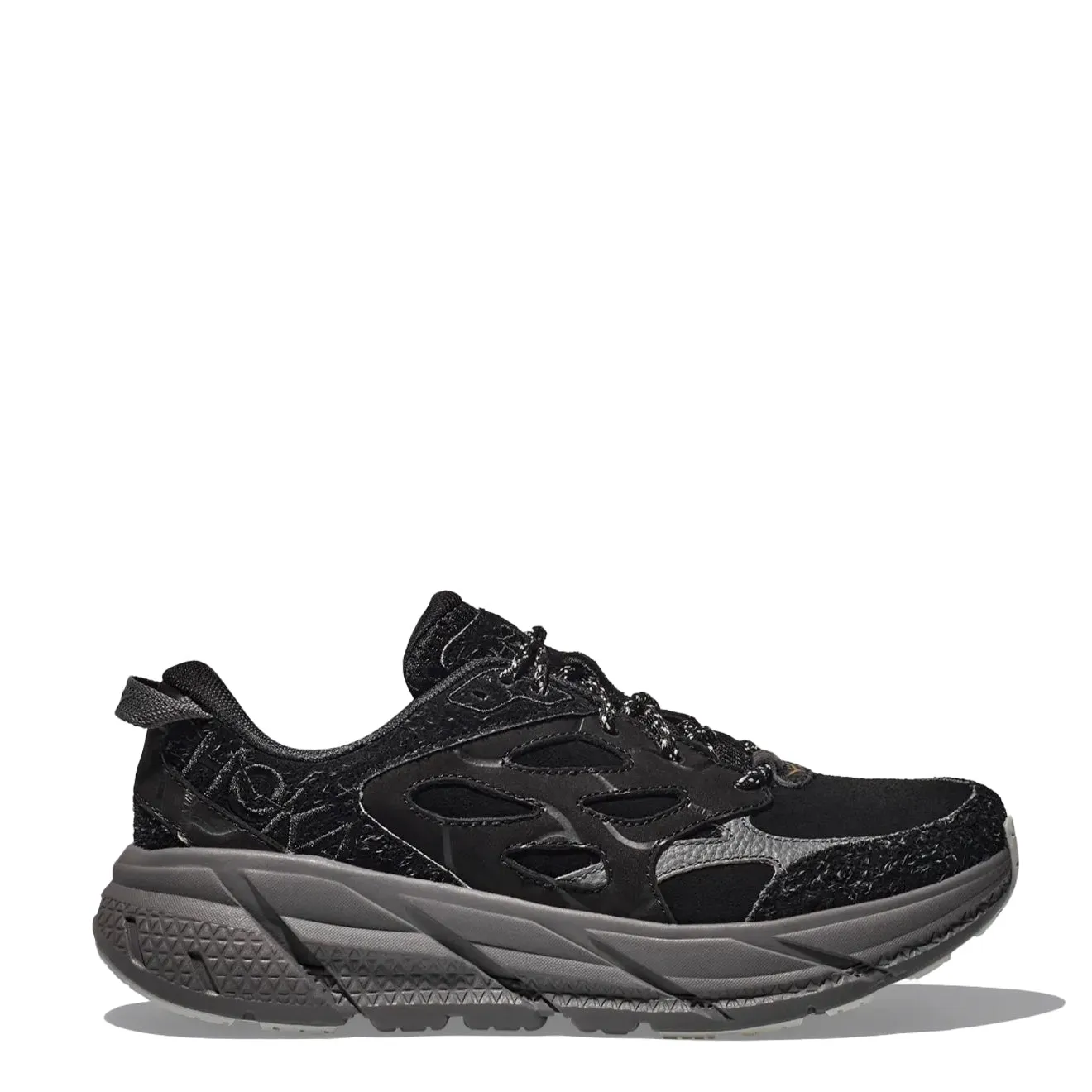 Hoka Elite Terrain System Clifton L Suede Trainer Black / Satellite Grey
