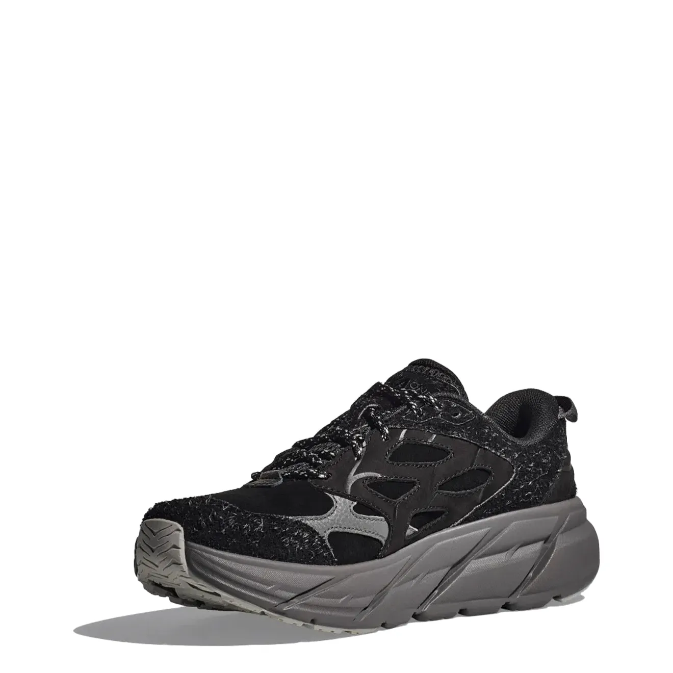 Hoka Elite Terrain System Clifton L Suede Trainer Black / Satellite Grey