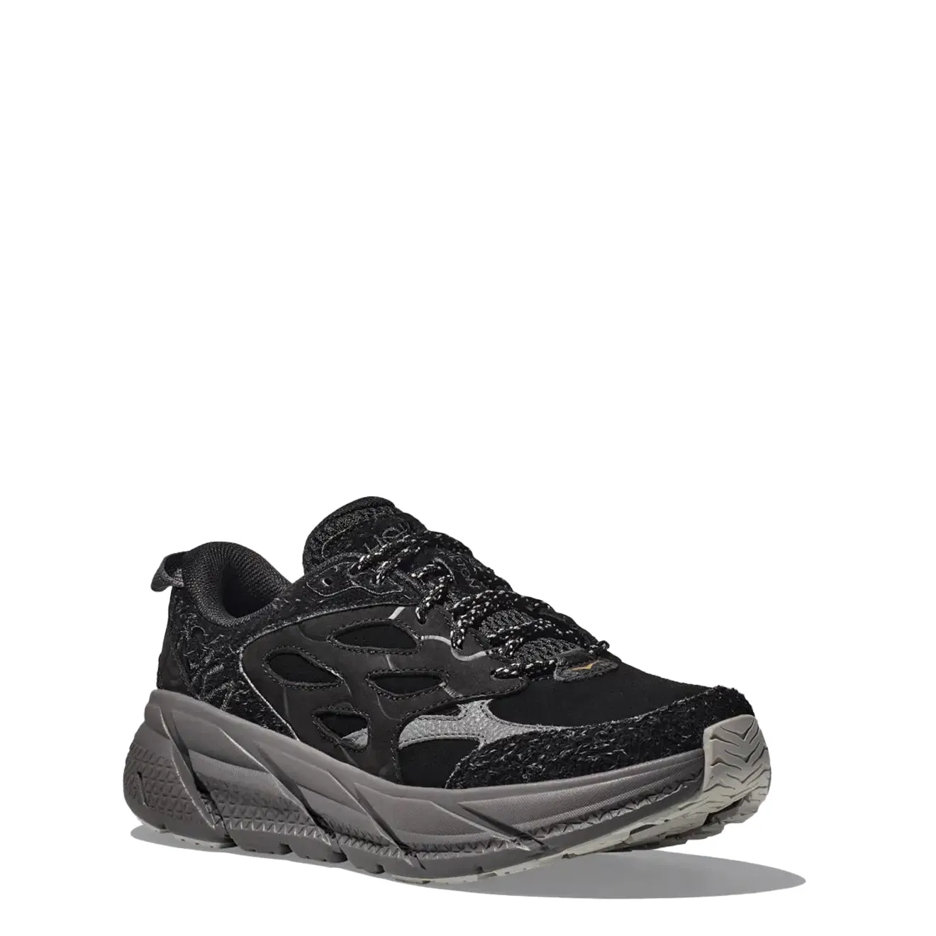 Hoka Elite Terrain System Clifton L Suede Trainer Black / Satellite Grey