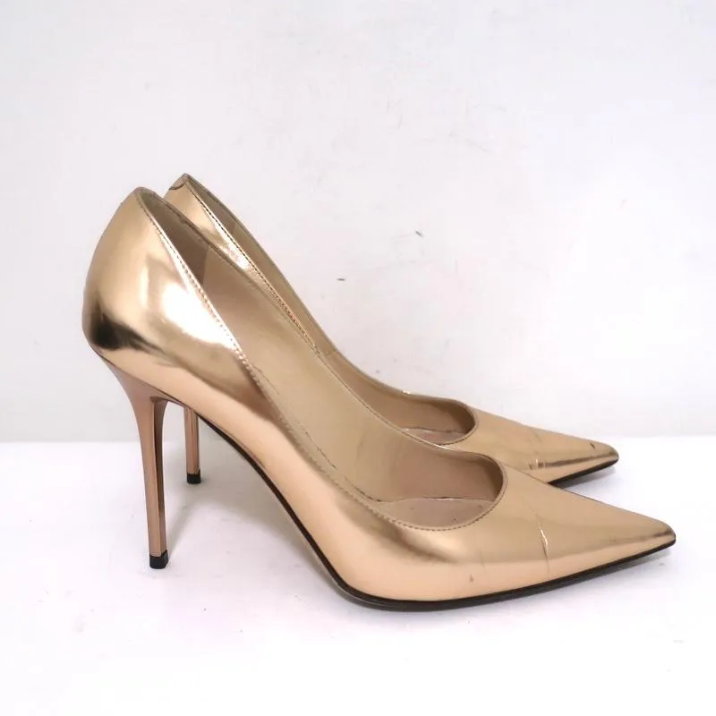 Jimmy Choo Abel Pumps Rose Gold Mirrored Leather Size 36.5 Pointed Toe Heels