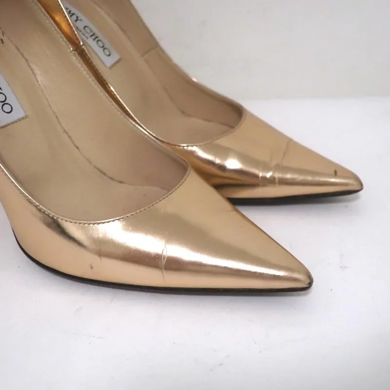 Jimmy Choo Abel Pumps Rose Gold Mirrored Leather Size 36.5 Pointed Toe Heels