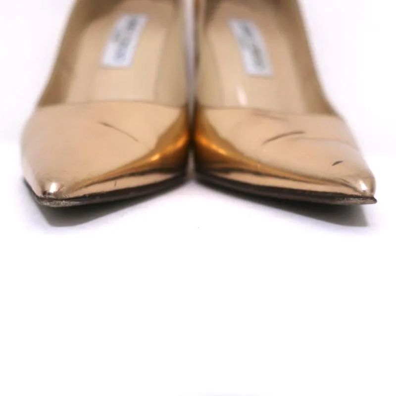 Jimmy Choo Abel Pumps Rose Gold Mirrored Leather Size 36.5 Pointed Toe Heels
