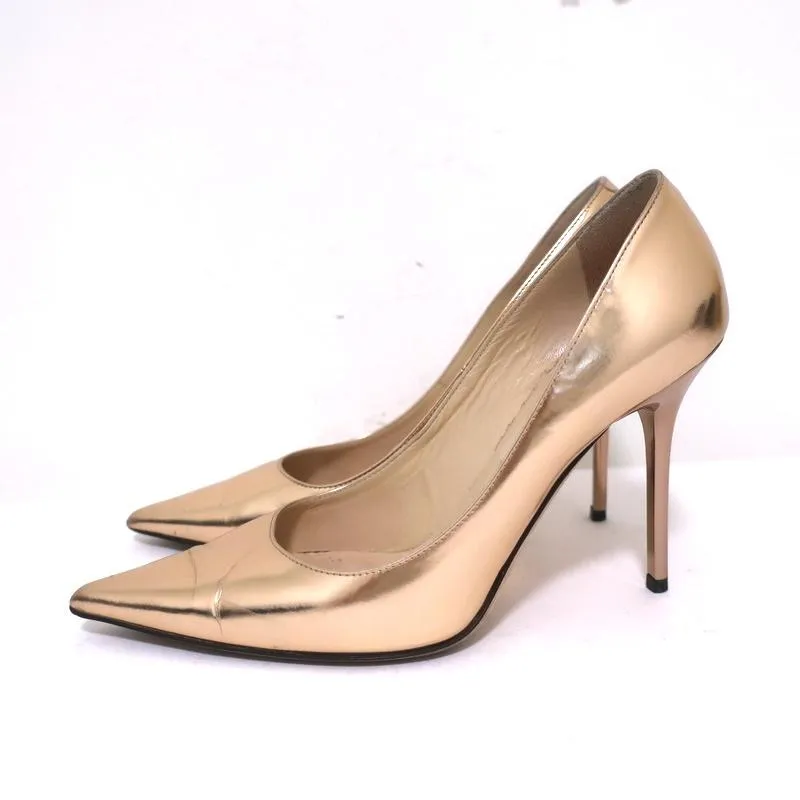 Jimmy Choo Abel Pumps Rose Gold Mirrored Leather Size 36.5 Pointed Toe Heels
