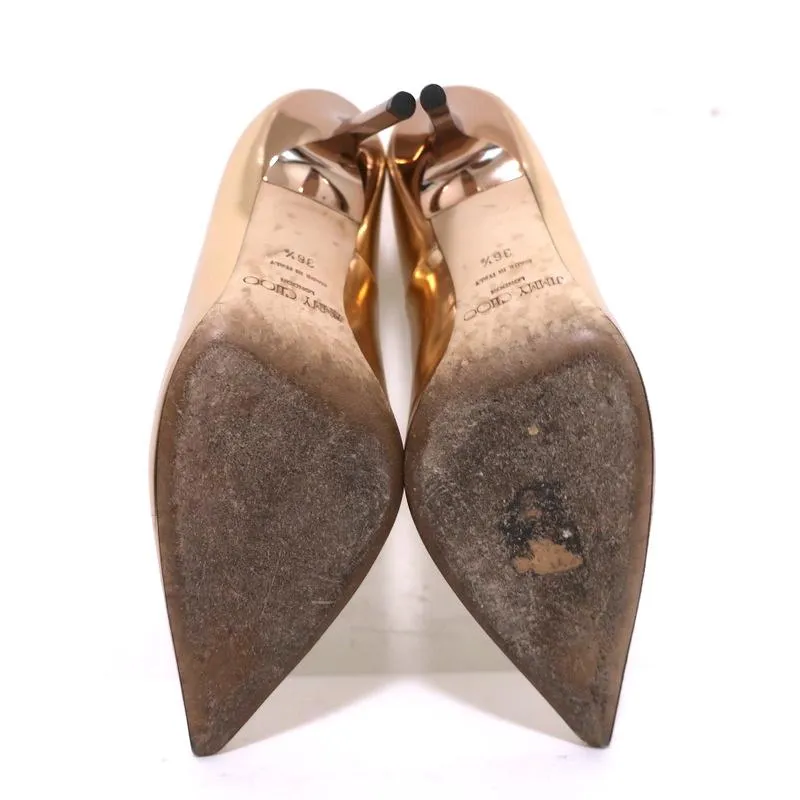 Jimmy Choo Abel Pumps Rose Gold Mirrored Leather Size 36.5 Pointed Toe Heels