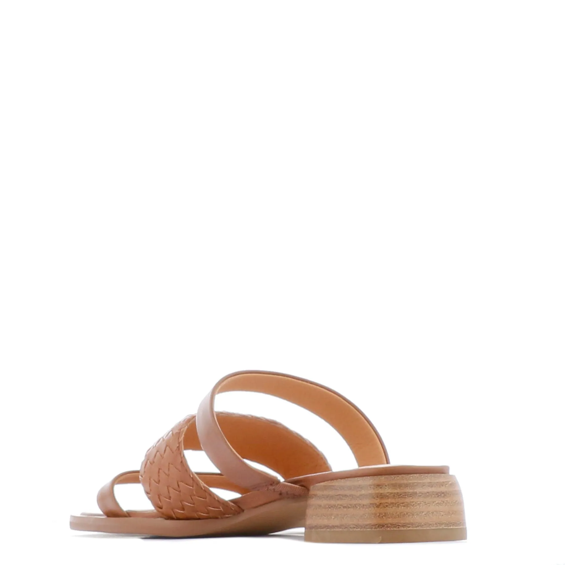 LATTICE LEATHER BLOCK HEEL SANDALS