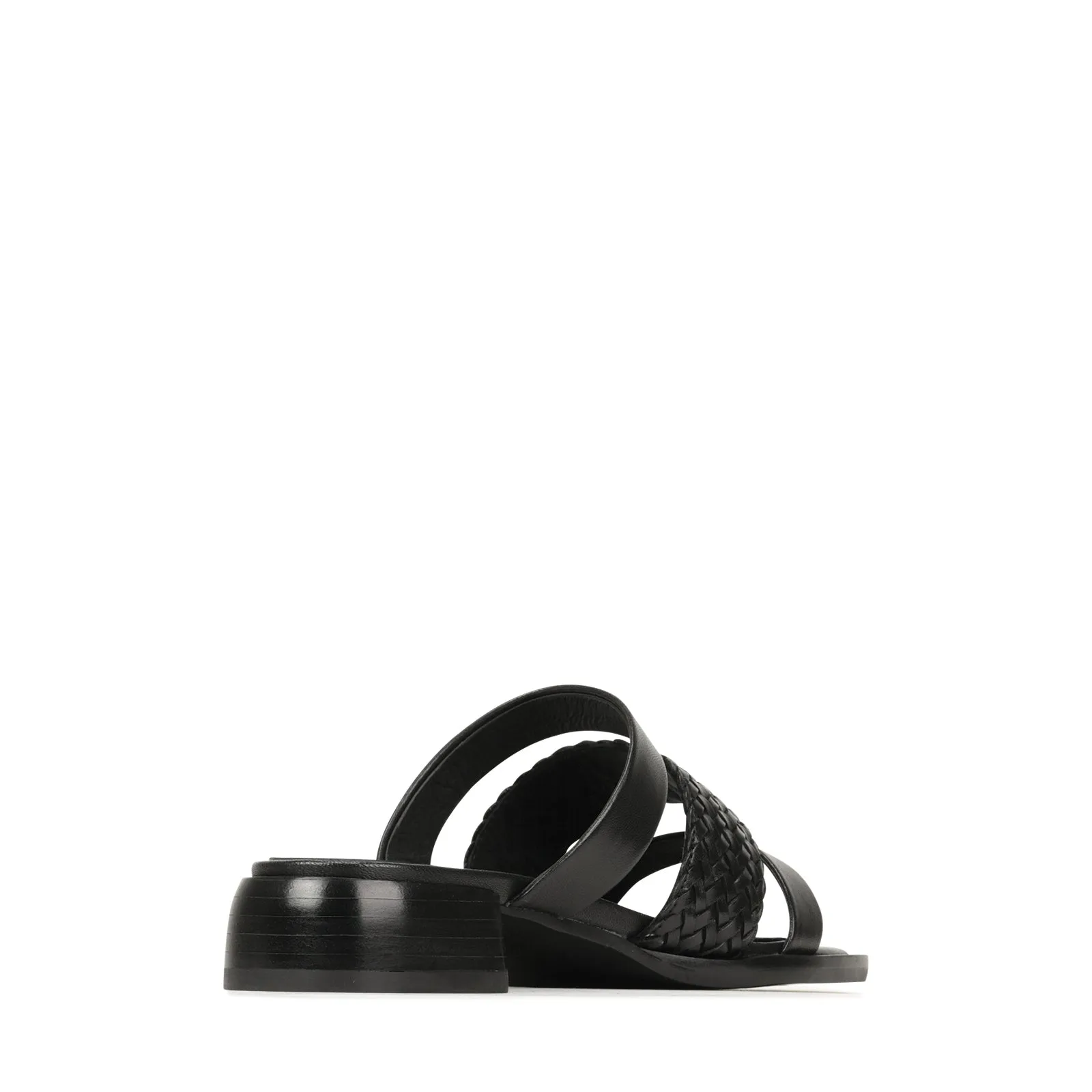 LATTICE LEATHER BLOCK HEEL SANDALS
