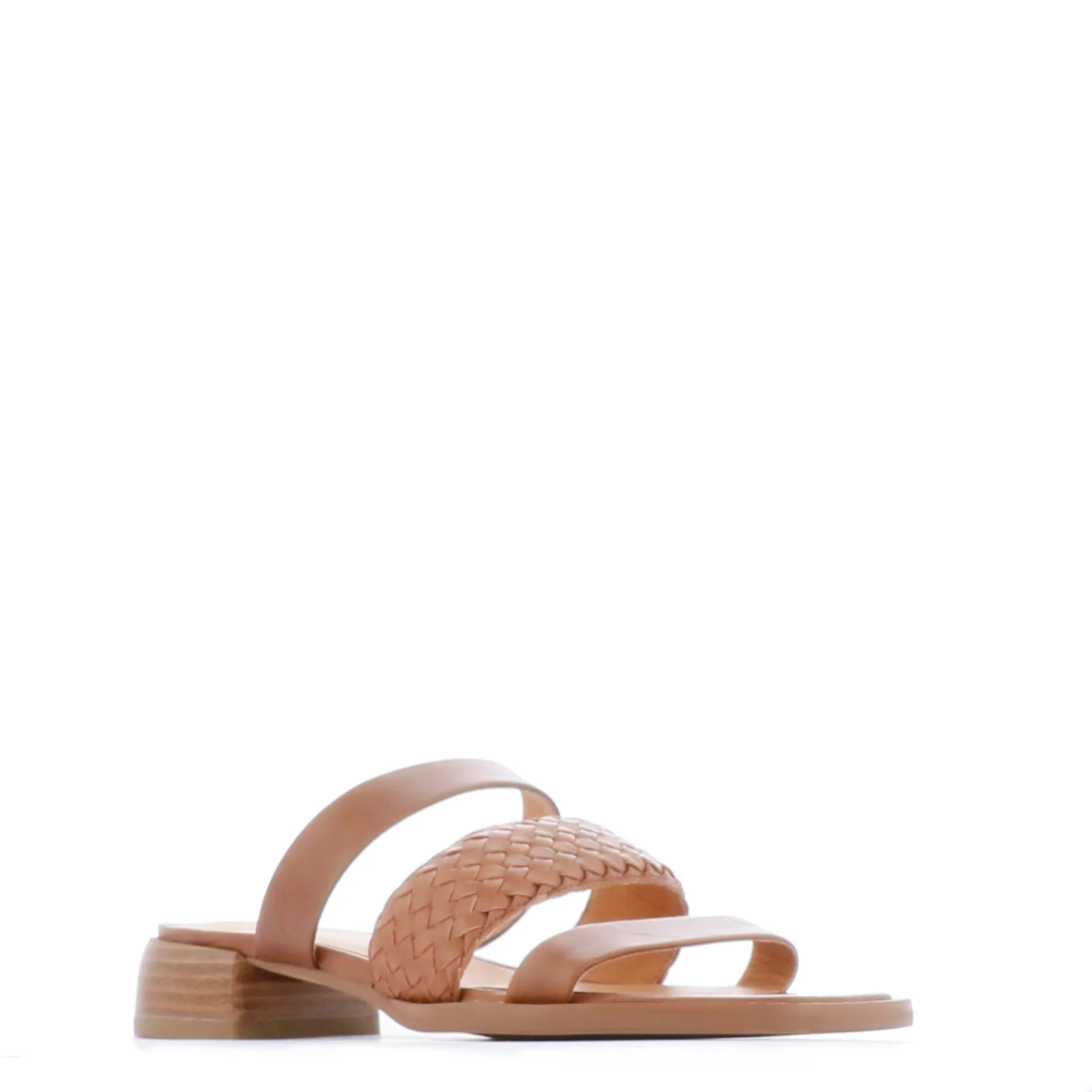 LATTICE LEATHER BLOCK HEEL SANDALS