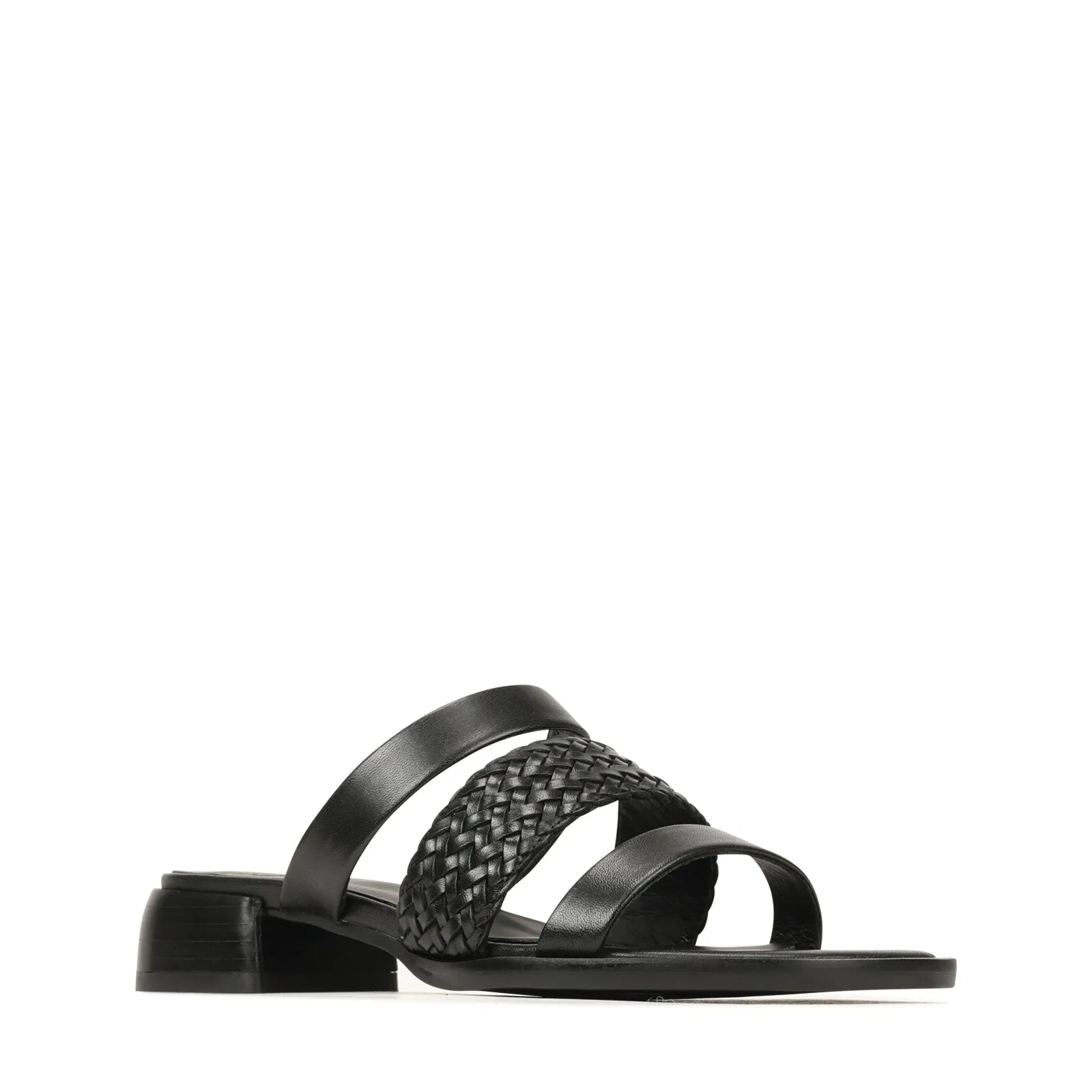 LATTICE LEATHER BLOCK HEEL SANDALS