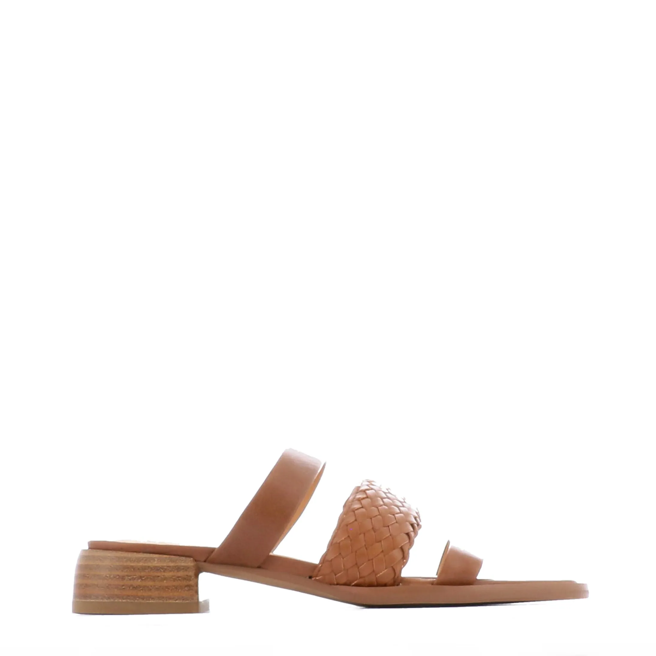 LATTICE LEATHER BLOCK HEEL SANDALS