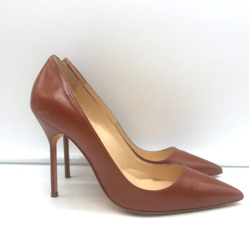Manolo Blahnik BB 105 Pumps Brown Leather Size 36 Pointed Toe Heels