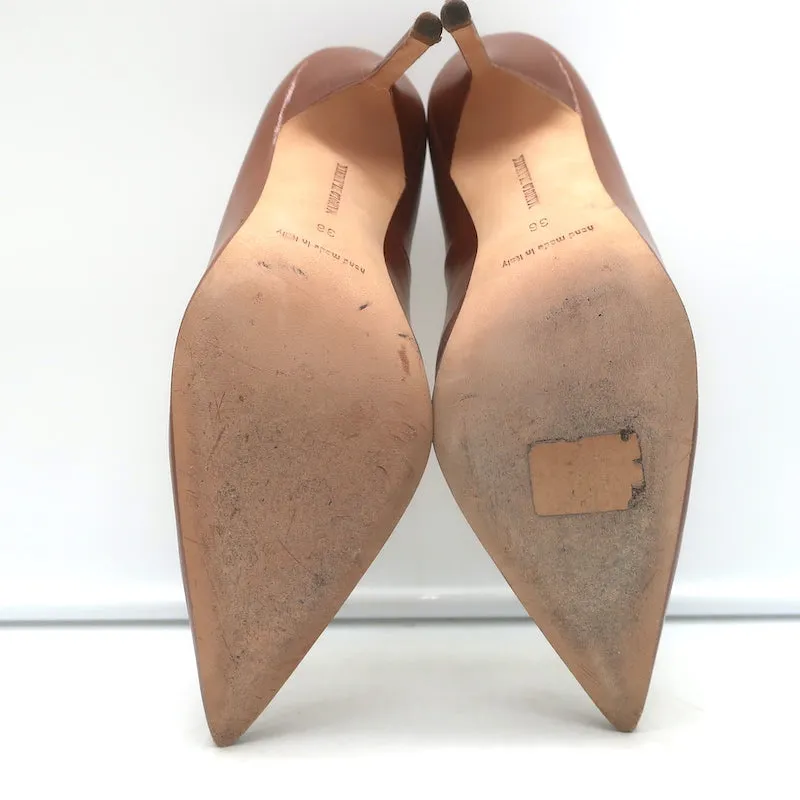 Manolo Blahnik BB 105 Pumps Brown Leather Size 36 Pointed Toe Heels