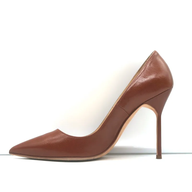 Manolo Blahnik BB 105 Pumps Brown Leather Size 36 Pointed Toe Heels