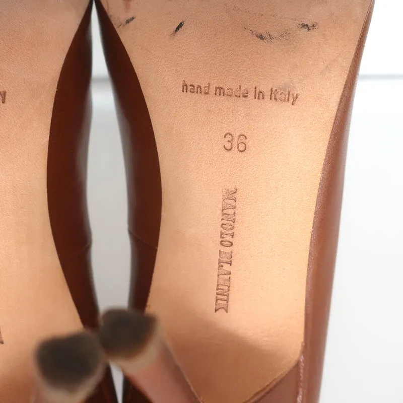 Manolo Blahnik BB 105 Pumps Brown Leather Size 36 Pointed Toe Heels