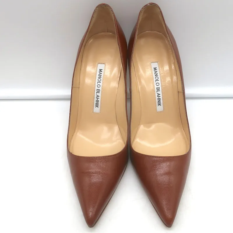 Manolo Blahnik BB 105 Pumps Brown Leather Size 36 Pointed Toe Heels