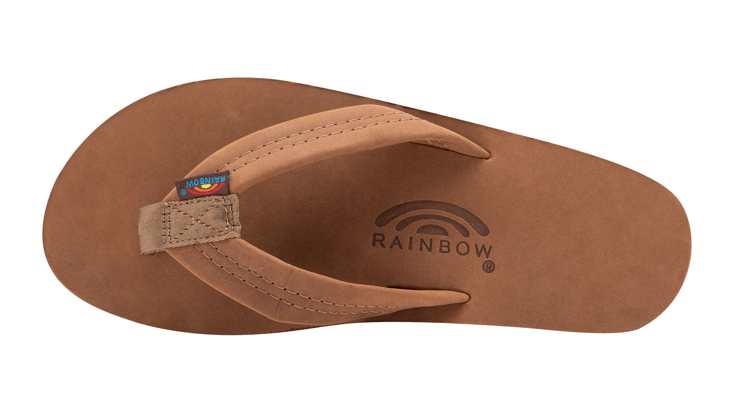 Rainbow Sandals Men's Redwood Brown Leather Single Layer Arch Flip Flops