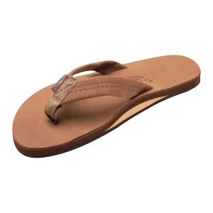 Rainbow Sandals Men's Redwood Brown Leather Single Layer Arch Flip Flops