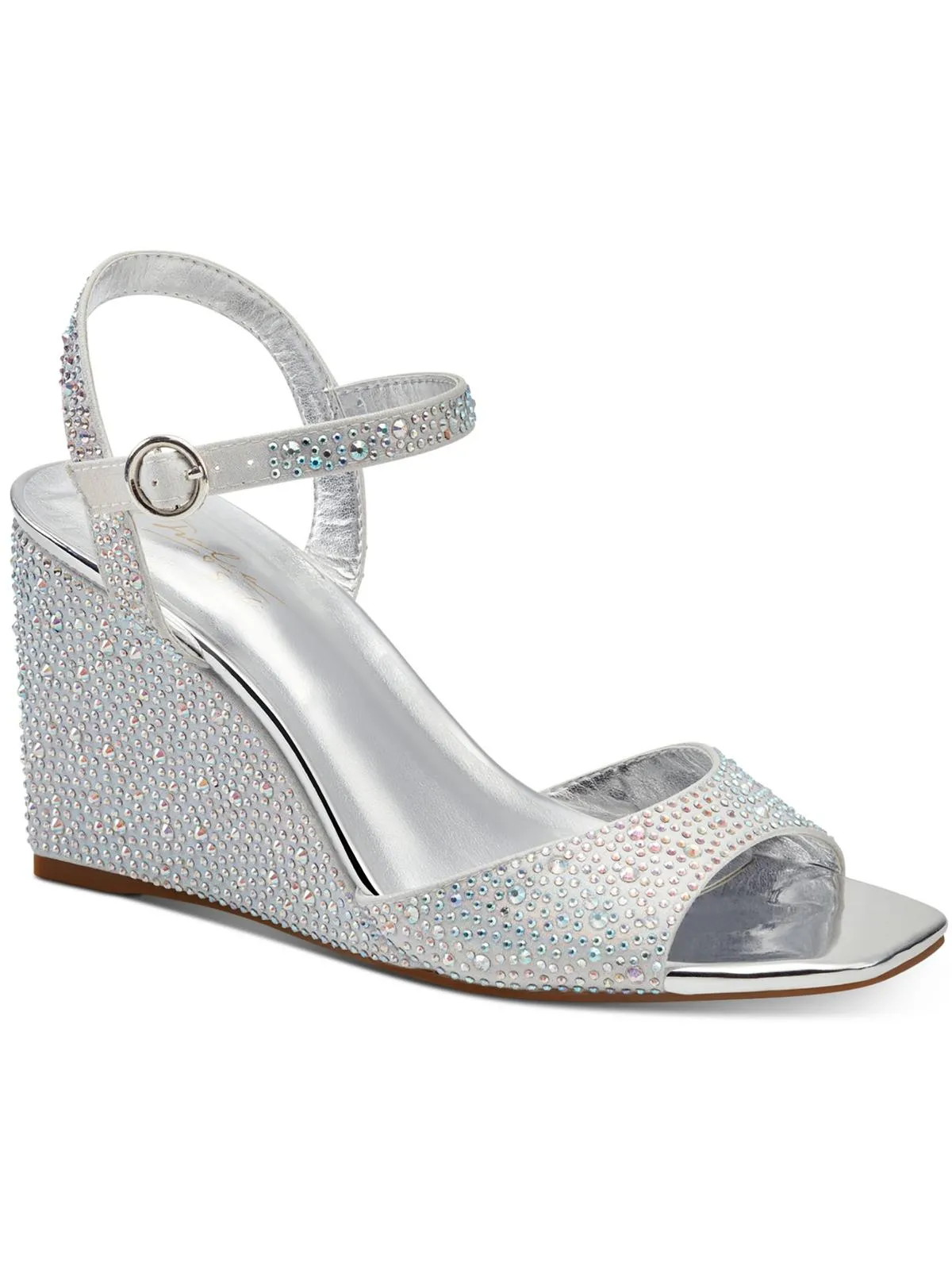 Vira Womens Rhinestone Ankle Strap Wedge Heels