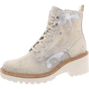 Womens Calf Hair Lugg Sole Combat & Lace-Up Boots