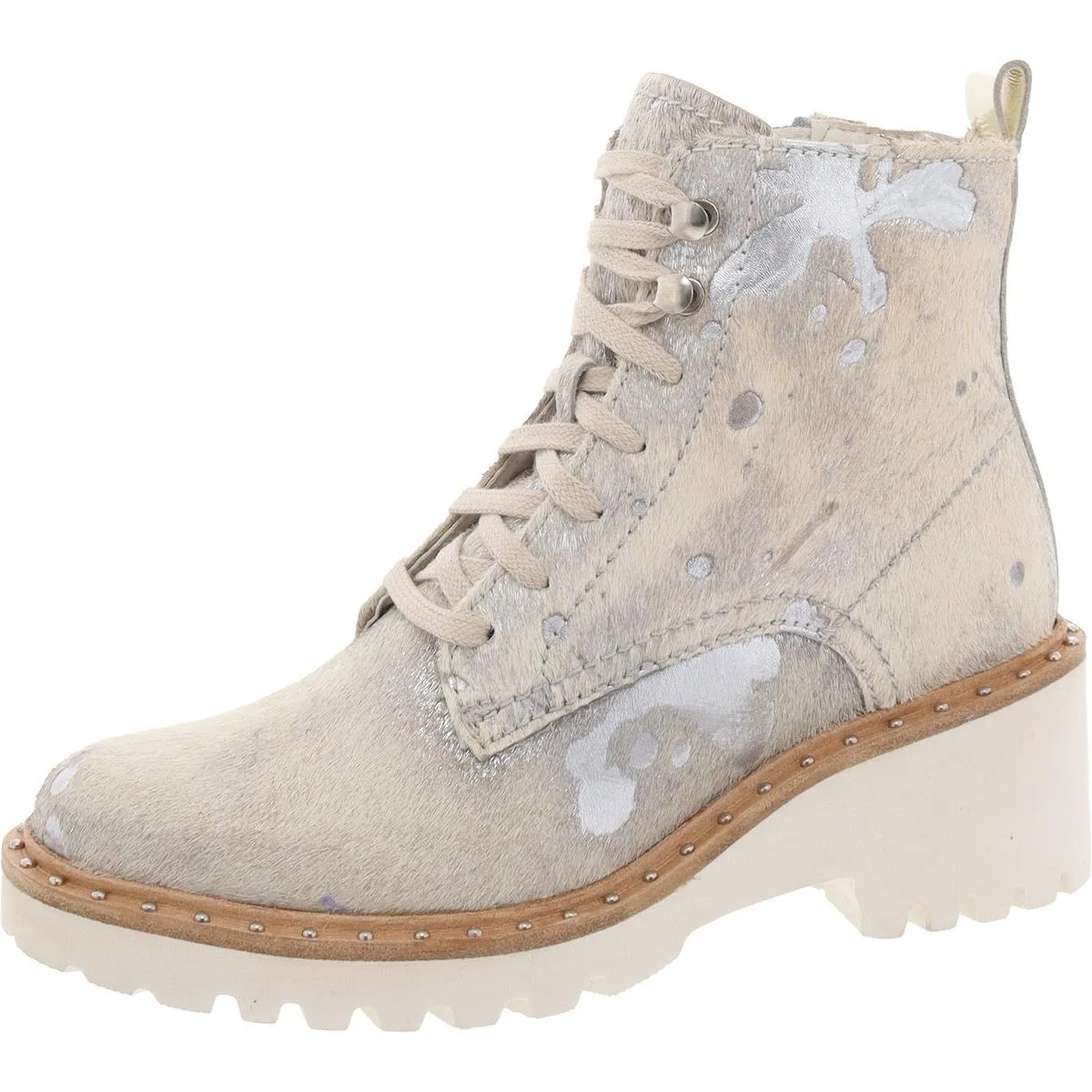 Womens Calf Hair Lugg Sole Combat & Lace-Up Boots