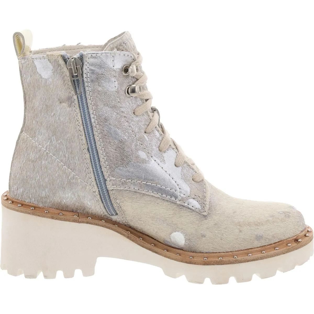 Womens Calf Hair Lugg Sole Combat & Lace-Up Boots